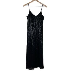 1. State Black Sequin V-Neck Sleeveless Slip Midi Dress